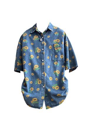 Style Core Aesthetics, New Style Trends - Sunflowers Denim Shirt