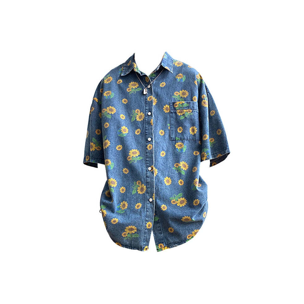 Style Core Aesthetics, New Style Trends - Sunflowers Denim Shirt