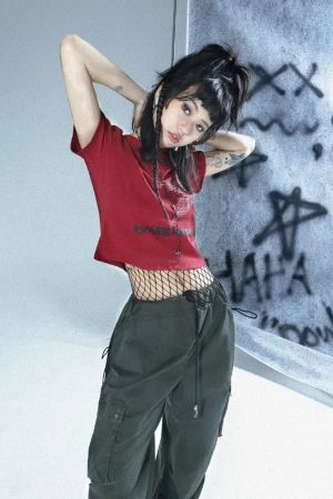 Style Core Aesthetics, New Style Trends - T-shirt Court Boutonné Y2K Grunge Étoile