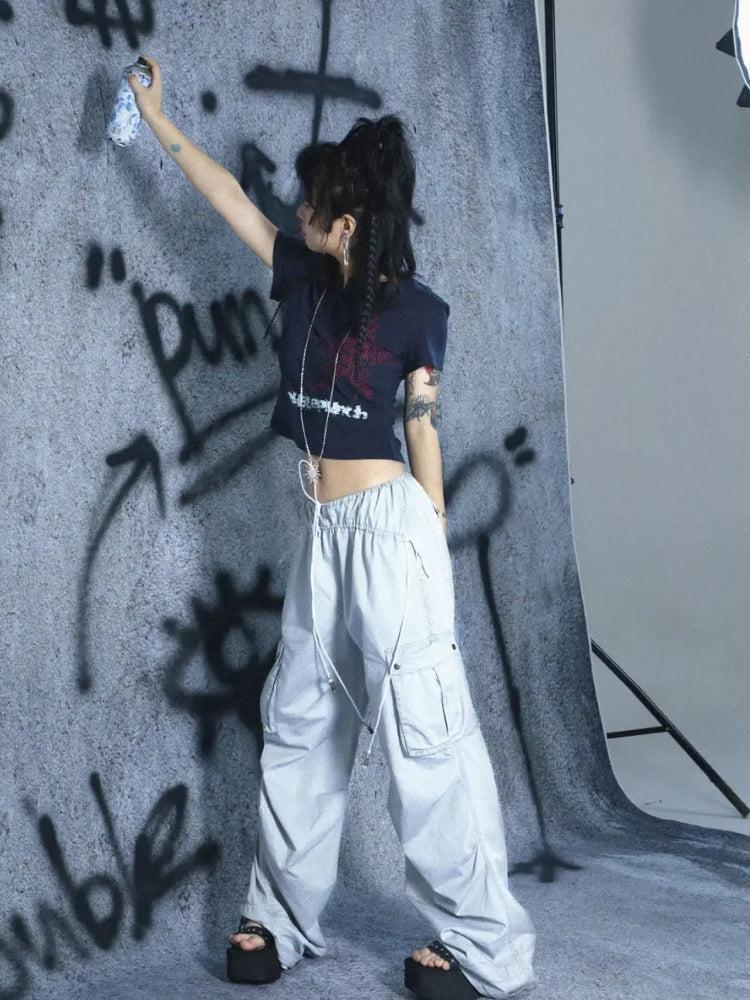 Style Core Aesthetics, New Style Trends - T-shirt Court Boutonné Y2K Grunge Étoile Style Core Aesthetics, New Style Trends - T-shirt Court Boutonné Y2K Grunge Étoile