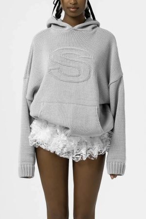 Style Core Aesthetics, New Style Trends - Tall Embroidered Knitted Hoodie