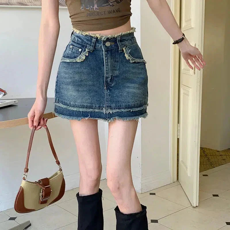 Style Core Aesthetics, New Style Trends - Tasseled Denim Mini Skort