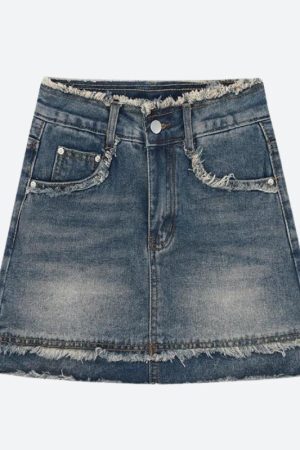 Style Core Aesthetics, New Style Trends - Tasseled Denim Mini Skort