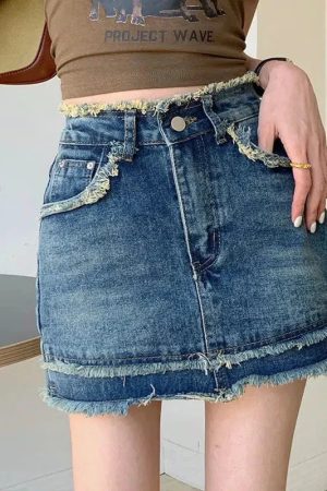 Style Core Aesthetics, New Style Trends - Tasseled Denim Mini Skort