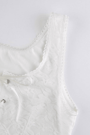 Style Core Aesthetics, New Style Trends - Tie Front Lace Crop Tank Top