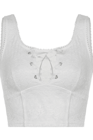 Style Core Aesthetics, New Style Trends - Tie Front Lace Crop Tank Top