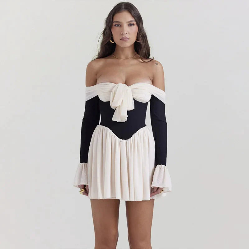 Style Core Aesthetics, New Style Trends - Tie Front Off Shoulder Corset Mini Dress