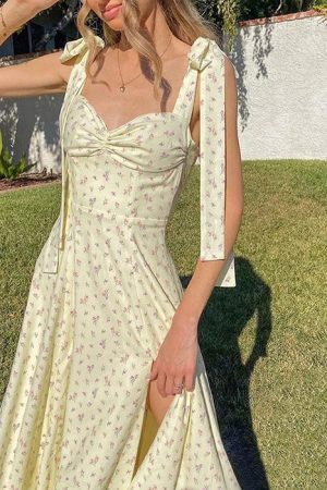 Style Core Aesthetics, New Style Trends - Tie Strap Cottagecore Midi Dress