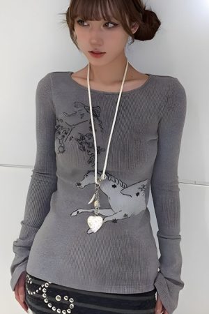 Style Core Aesthetics, New Style Trends - Top Côtelé Y2K Grunge Cheval Blanc