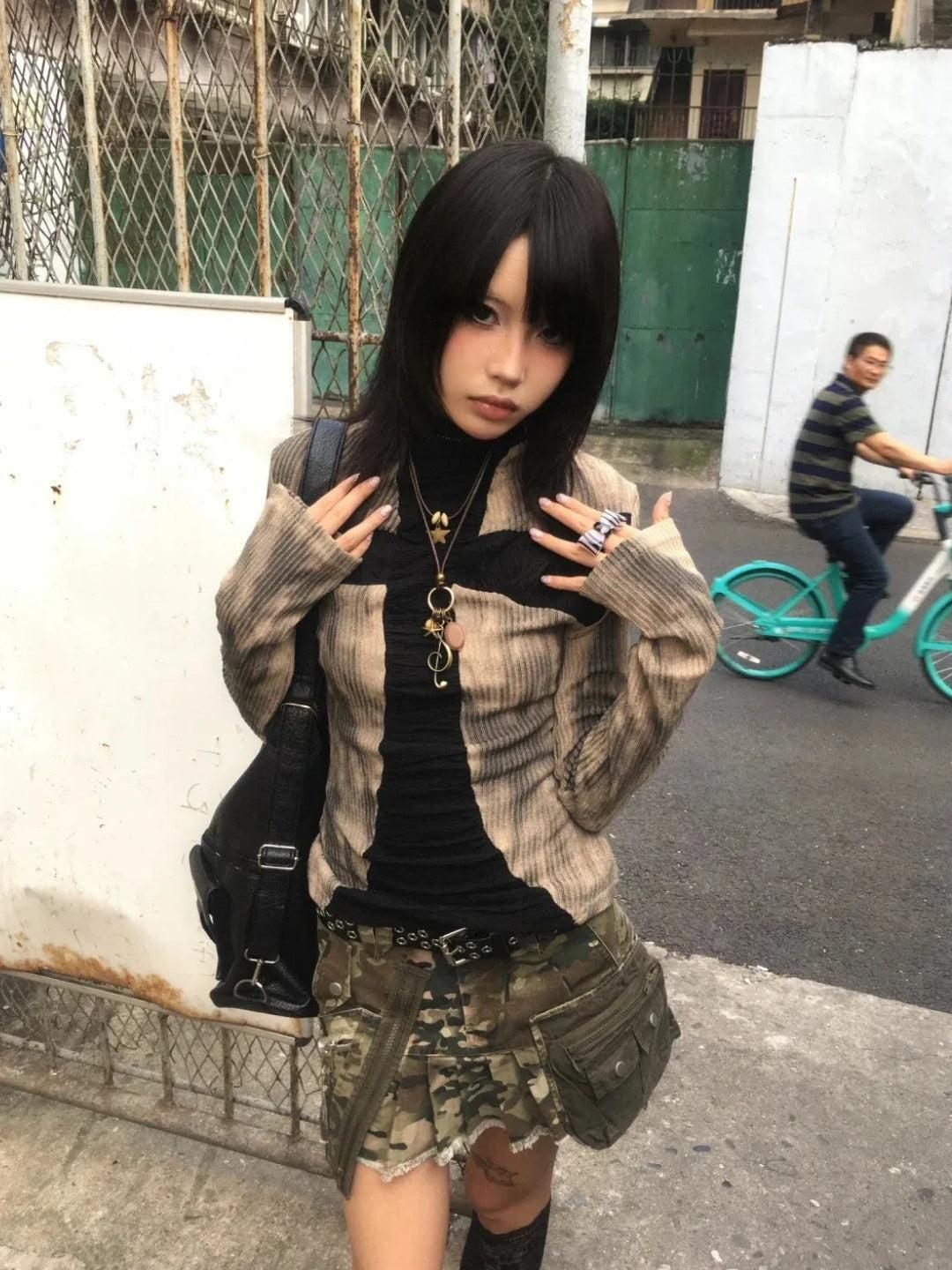 Style Core Aesthetics, New Style Trends - Top Côtelé Y2K Grunge Croix Frontale Style Core Aesthetics, New Style Trends - Top Côtelé Y2K Grunge Croix Frontale