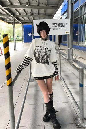 Style Core Aesthetics, New Style Trends - Top Superposé Y2K Grunge Don't Smoke