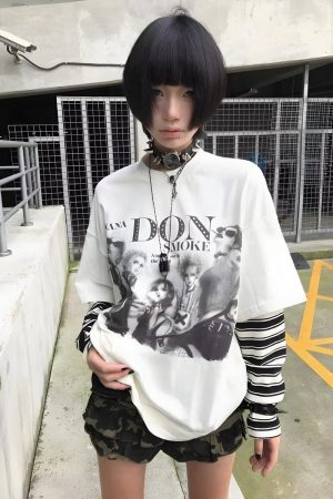 Style Core Aesthetics, New Style Trends - Top Superposé Y2K Grunge Don't Smoke