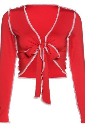 Style Core Aesthetics, New Style Trends - Trouble Maker Tie Front Crop Top