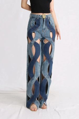 Style Core Aesthetics, New Style Trends - Two Different Denim Cut Out Jeans