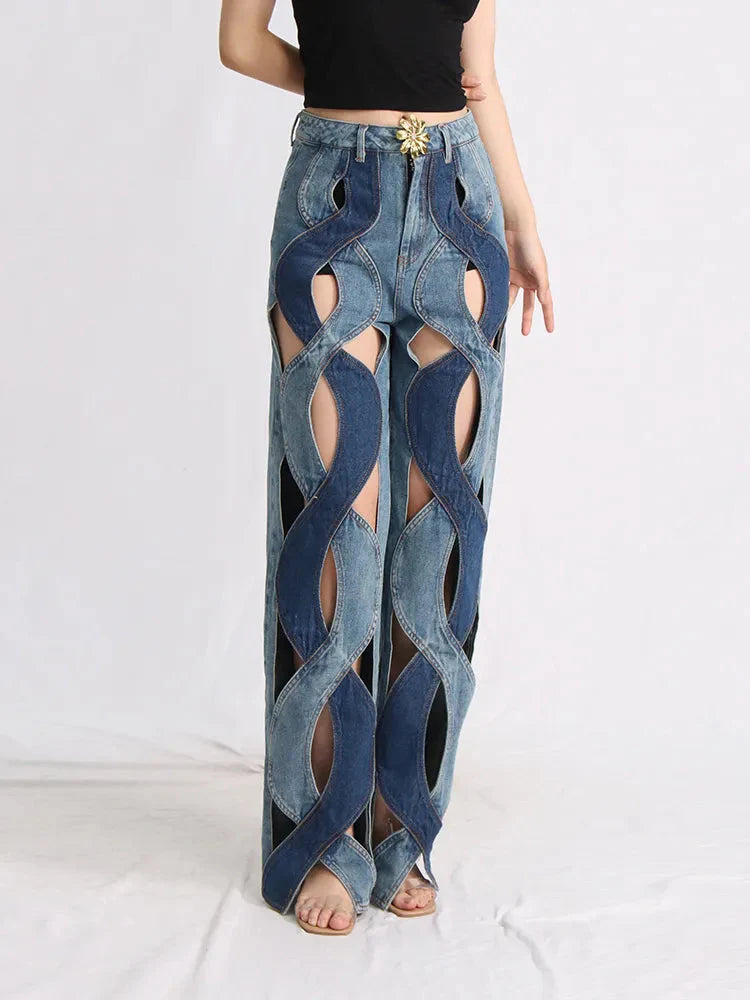 Style Core Aesthetics, New Style Trends - Two Different Denim Cut Out Jeans Style Core Aesthetics, New Style Trends - Two Different Denim Cut Out Jeans
