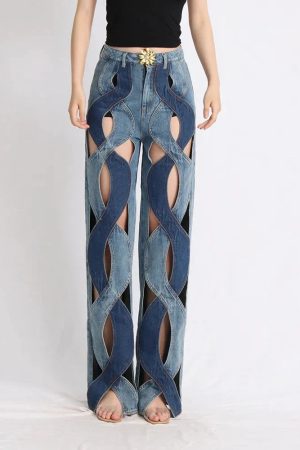 Style Core Aesthetics, New Style Trends - Two Different Denim Cut Out Jeans