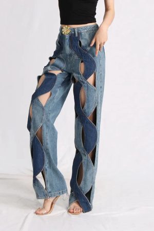 Style Core Aesthetics, New Style Trends - Two Different Denim Cut Out Jeans