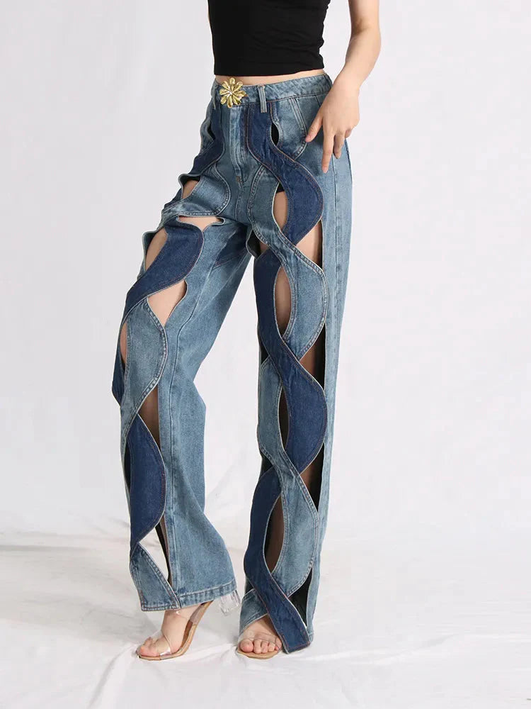 Style Core Aesthetics, New Style Trends - Two Different Denim Cut Out Jeans Style Core Aesthetics, New Style Trends - Two Different Denim Cut Out Jeans