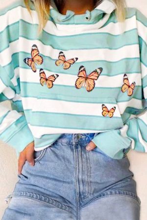 Style Core Aesthetics, New Style Trends - Ur My Butterfly Striped Hoodie