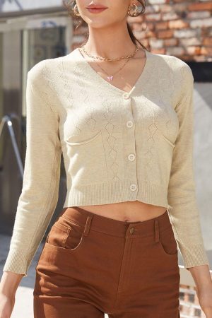 Style Core Aesthetics, New Style Trends - V Neck Crop Cardigan