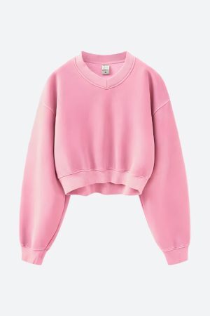Style Core Aesthetics, New Style Trends - V-Neck Drop Shoulder Cropped Sweatshirt