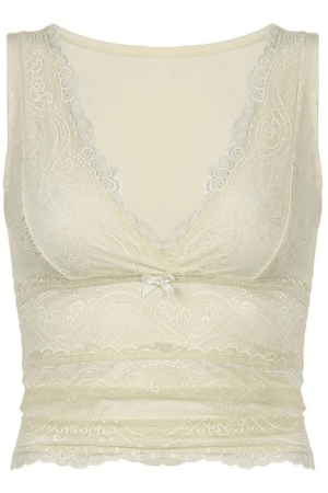 Style Core Aesthetics, New Style Trends - V Neck Lace Crop Tank Top