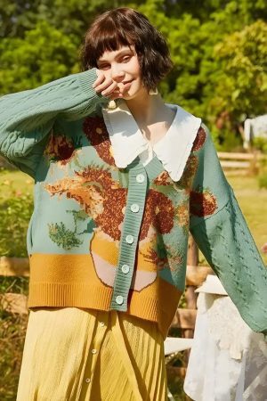 Style Core Aesthetics, New Style Trends - Van Gogh Sunflowers Cardigan