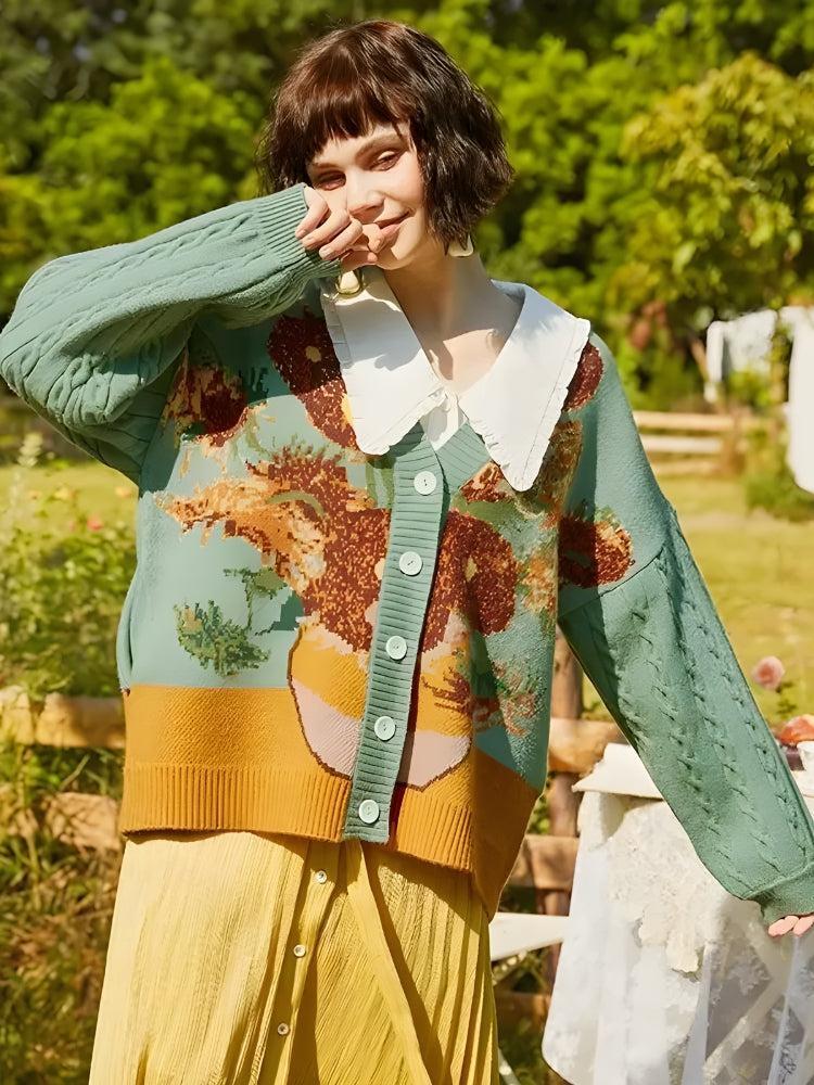 Style Core Aesthetics, New Style Trends - Van Gogh Sunflowers Cardigan Style Core Aesthetics, New Style Trends - Van Gogh Sunflowers Cardigan