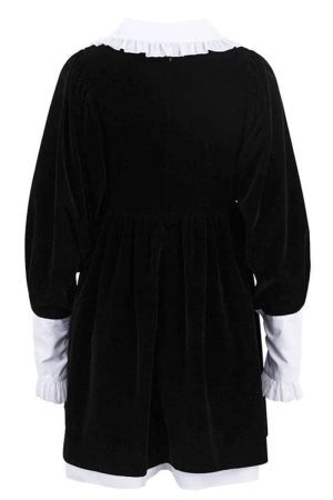 Style Core Aesthetics, New Style Trends - Velvet Collar Mini Black Dress