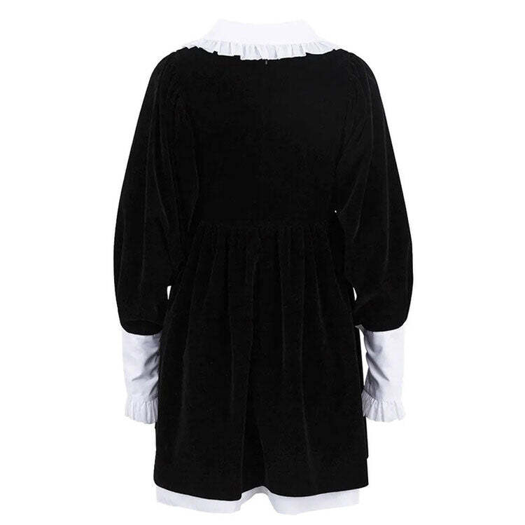 Style Core Aesthetics, New Style Trends - Velvet Collar Mini Black Dress Style Core Aesthetics, New Style Trends - Velvet Collar Mini Black Dress