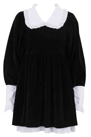 Style Core Aesthetics, New Style Trends - Velvet Collar Mini Black Dress