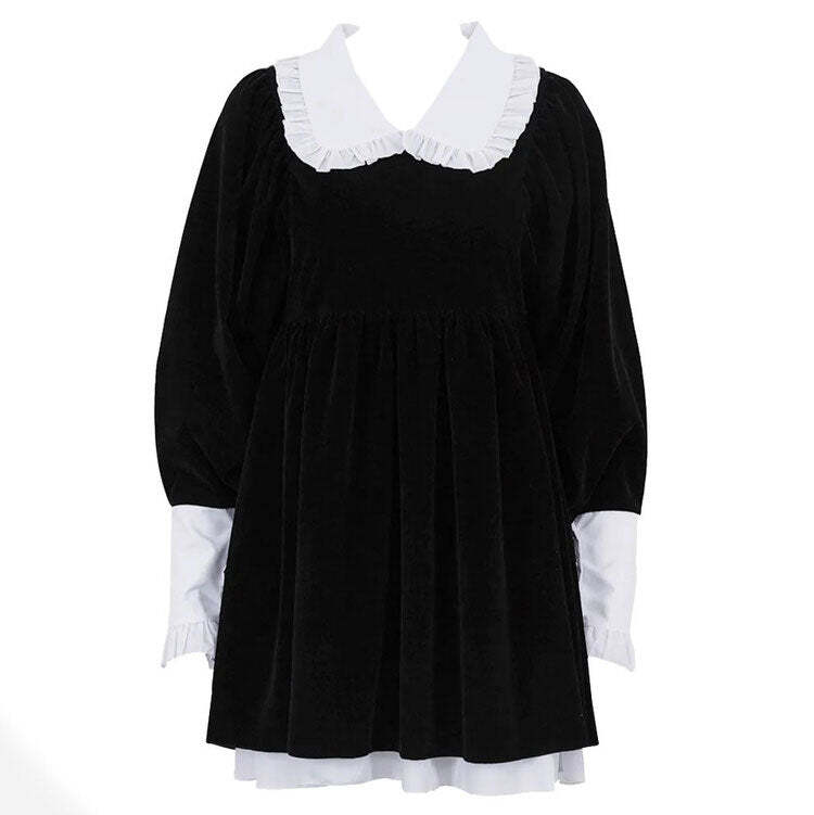 Style Core Aesthetics, New Style Trends - Velvet Collar Mini Black Dress Style Core Aesthetics, New Style Trends - Velvet Collar Mini Black Dress