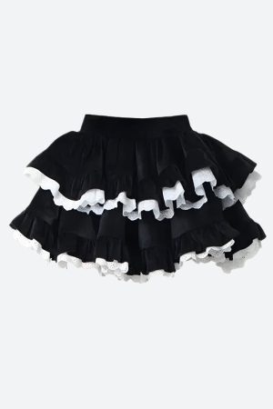 Style Core Aesthetics, New Style Trends - Velvet Ruffle Layered Mini Skirt