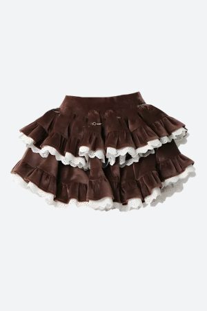 Style Core Aesthetics, New Style Trends - Velvet Ruffle Layered Mini Skirt