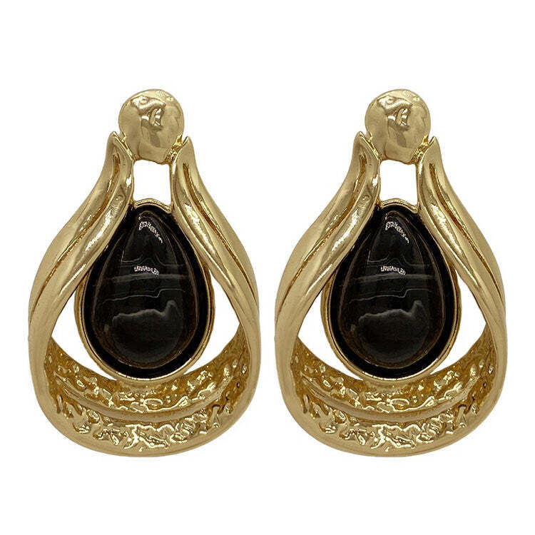 Style Core Aesthetics, New Style Trends - Vintage Aesthetic Black Stone Earrings Style Core Aesthetics, New Style Trends - Vintage Aesthetic Black Stone Earrings