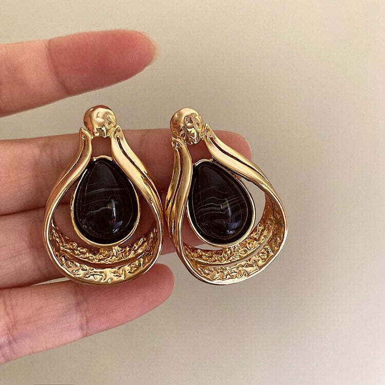 Style Core Aesthetics, New Style Trends - Vintage Aesthetic Black Stone Earrings Style Core Aesthetics, New Style Trends - Vintage Aesthetic Black Stone Earrings