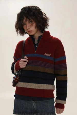 Style Core Aesthetics, New Style Trends - Vintage Aesthetic Knitted Zip Sweater