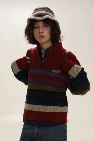 Style Core Aesthetics, New Style Trends - Vintage Aesthetic Knitted Zip Sweater