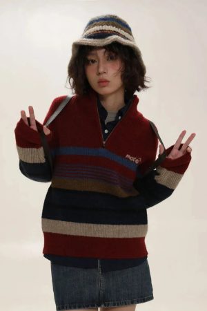 Style Core Aesthetics, New Style Trends - Vintage Aesthetic Knitted Zip Sweater