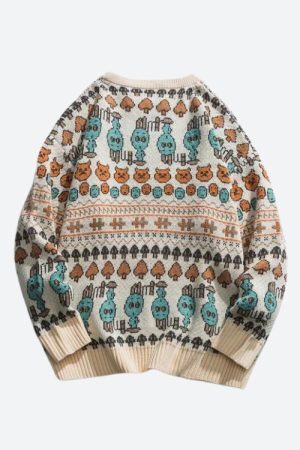 Style Core Aesthetics, New Style Trends - Vintage Animal Figures Knitted Sweater
