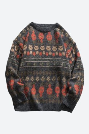 Style Core Aesthetics, New Style Trends - Vintage Animal Figures Knitted Sweater