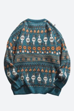 Style Core Aesthetics, New Style Trends - Vintage Animal Figures Knitted Sweater