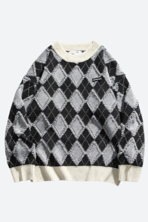 Style Core Aesthetics, New Style Trends - Vintage Argyle Knitted Sweater