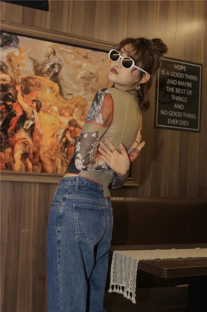 Style Core Aesthetics, New Style Trends - Vintage Asymmetric Patch Mesh Top Style Core Aesthetics, New Style Trends - Vintage Asymmetric Patch Mesh Top