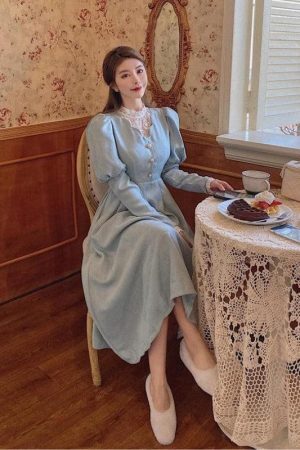 Style Core Aesthetics, New Style Trends - Vintage Balloon Sleeve Maxi Dress