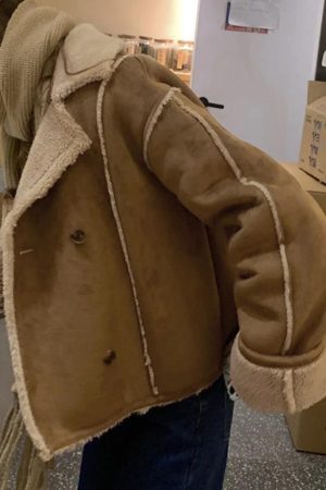 Style Core Aesthetics, New Style Trends - Vintage Brown Lambswool Splice Short Jacket