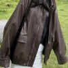 Style Core Aesthetics, New Style Trends - Vintage Brown Lapel Neck Zip Up Leather Jacket