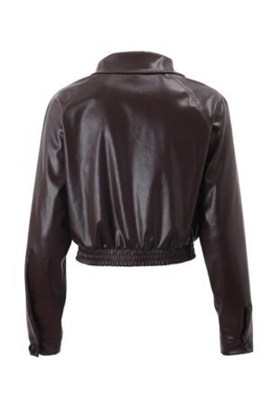 Style Core Aesthetics, New Style Trends - Vintage Brown Lapel Neck Zip Up Short Jacket