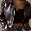 Style Core Aesthetics, New Style Trends - Vintage Brown Lapel Neck Zip Up Short Jacket