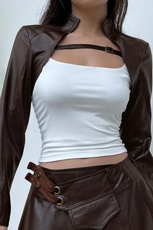 Style Core Aesthetics, New Style Trends - Vintage Brown Leather Ultra Short Slim Jacket